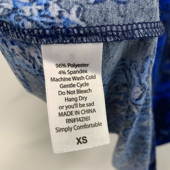 Lularoe Irma Half Sleeve Tunic High Low Polyester Blend Sz XS Blue Floral - Picture 7 of 8